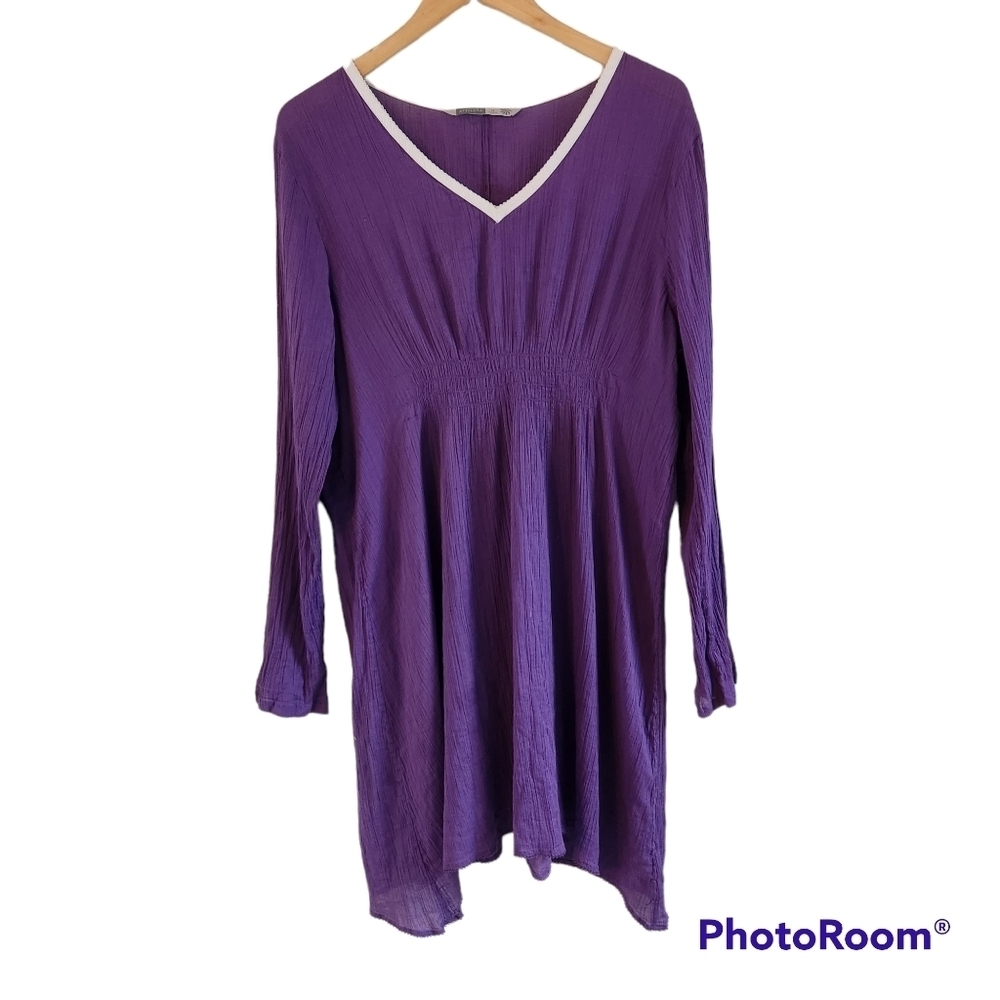 Athleta Guaze Purple Swimsuit Beach Coverup Dress Smocked V Neck Size 1X